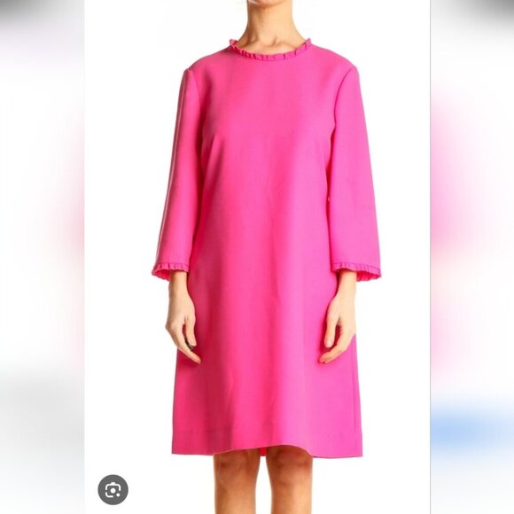 KATE SPADE | Dizzy Pink Ruffle Trim Flare Crepe Short Dress - Picture 1 of 6
